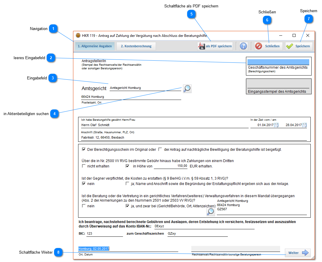 Beispiel für ein integriertes Formular