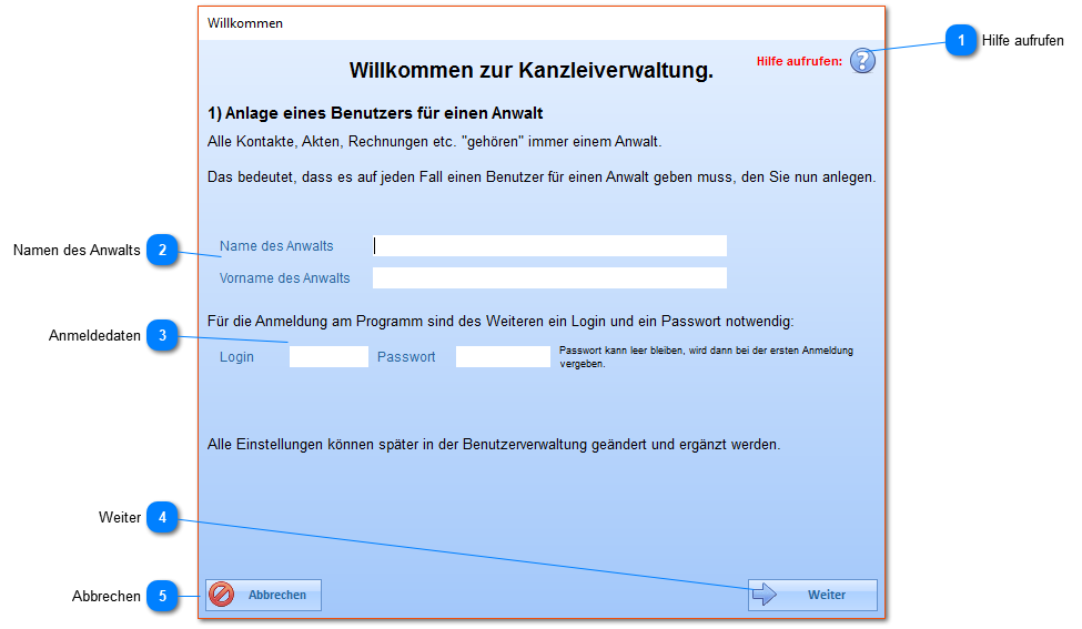 Ersteinrichtung der Kanzleiverwaltung