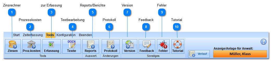Hauptmenü - Tools